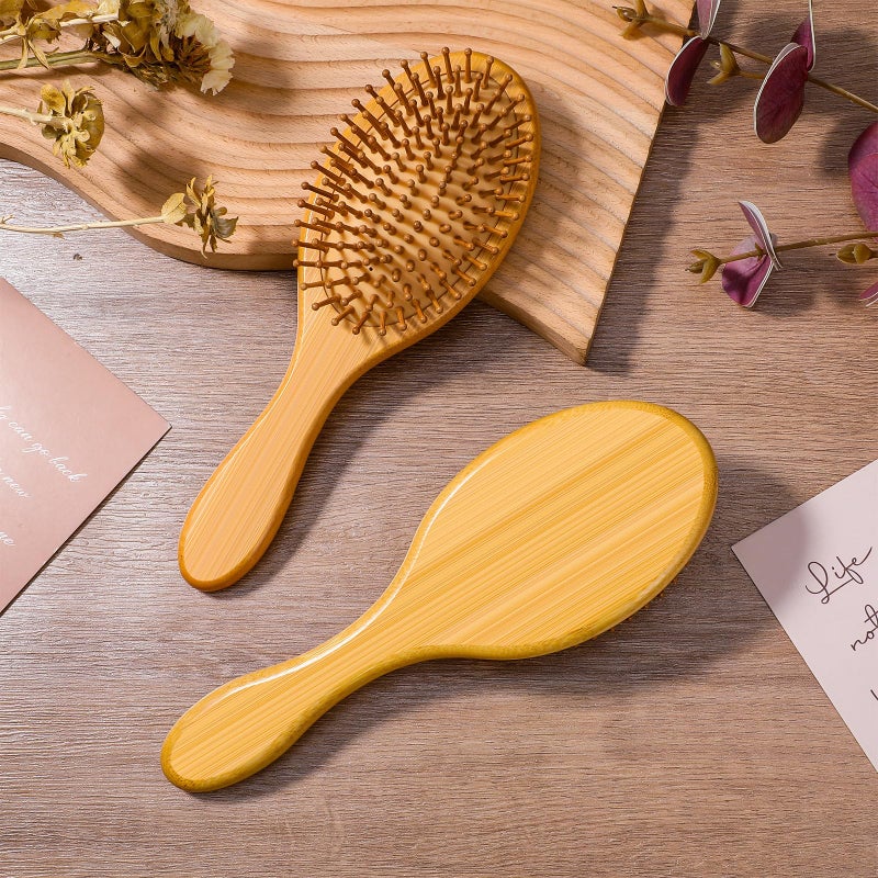 Molain 10 Pcs Bamboo Hair Brush, Bulk Natural Wooden Paddle Brush Bamboo Detangling Hairbrush Round-tipped Bamboos Bristles Lightweight Massage Scalp Hair Combs for All Hairs Types for Women Men - Image 5