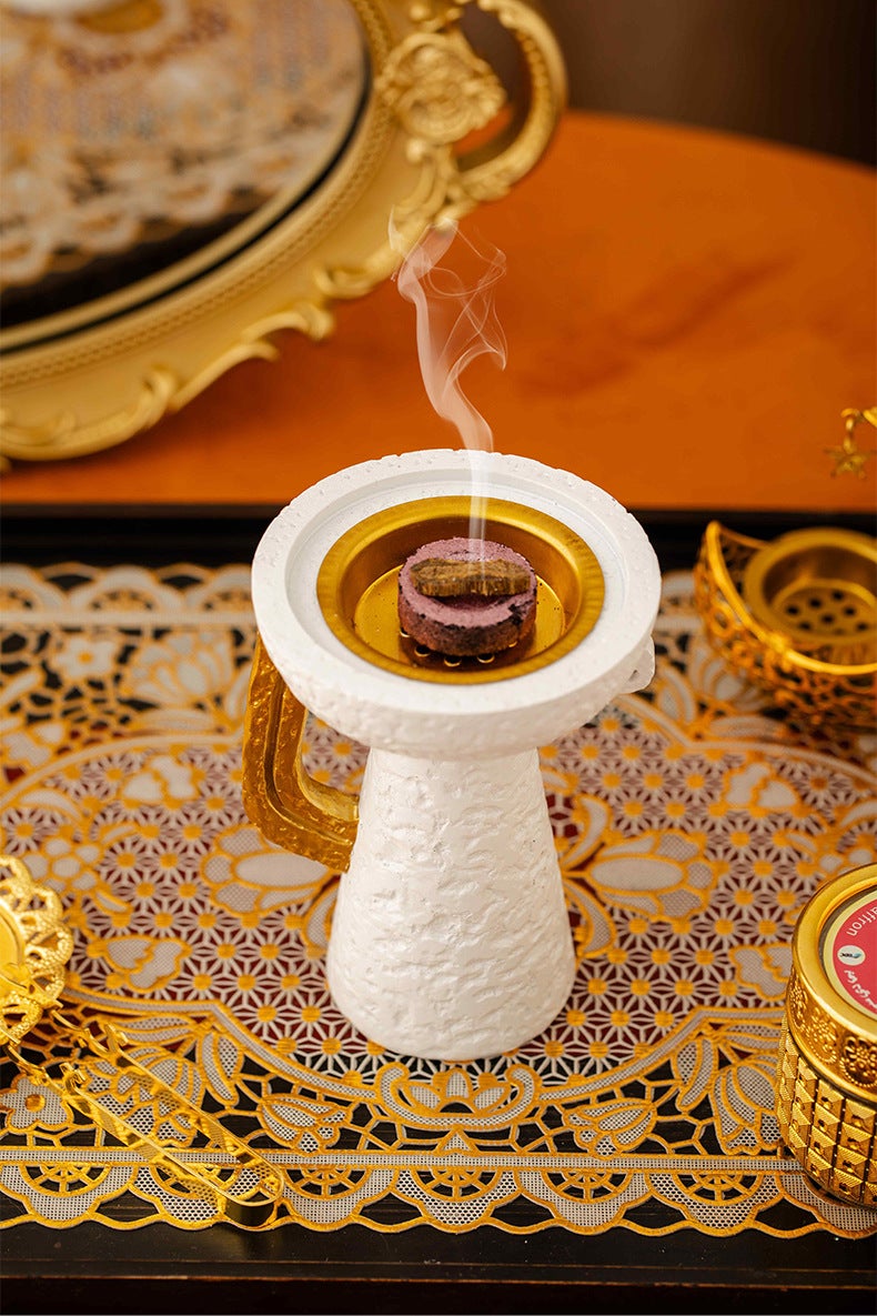 مبخرة فاخرة طويلة بمقبض واحد، مبخرة بخور بمقبض ذهبي لرمضان والديكور المنزلي - Image 1