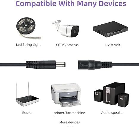 HAKUHO محول طاقة DC ذكر إلى أنثى HAKUHO مع كابل تمديد 21 مم × 55 مم لكاميرا CCTV وكاميرا DVR وشريط LED بطول 2 متر (66 قدم) - Image 5