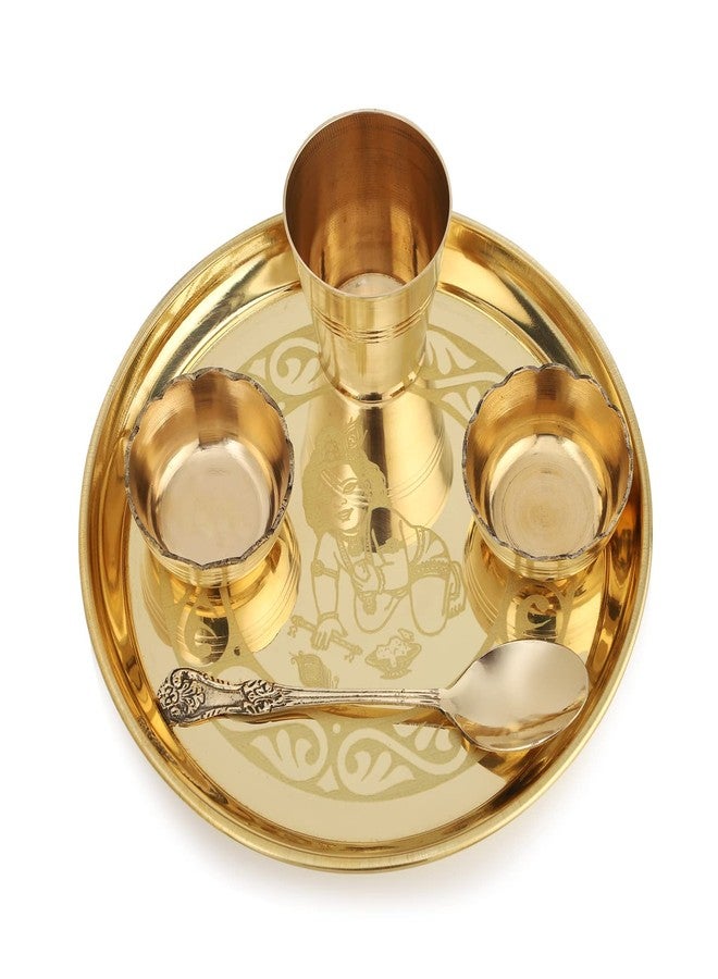 NOBILITY Brass Laddu Gopal Bhog Thali Small 7 Inch for Krishna Janmashtami Pooja Thali Set Festival Puja Decoration Kanha Bhog Thali for Home Office Mandir Return Gift Items - Image 3
