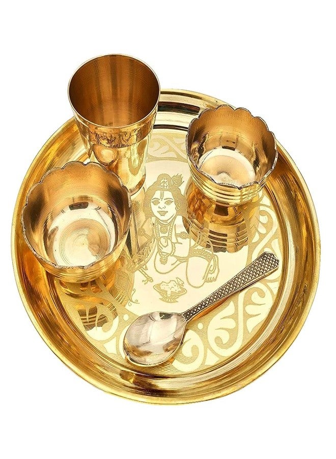 NOBILITY Brass Laddu Gopal Bhog Thali Small 7 Inch for Krishna Janmashtami Pooja Thali Set Festival Puja Decoration Kanha Bhog Thali for Home Office Mandir Return Gift Items - Image 1