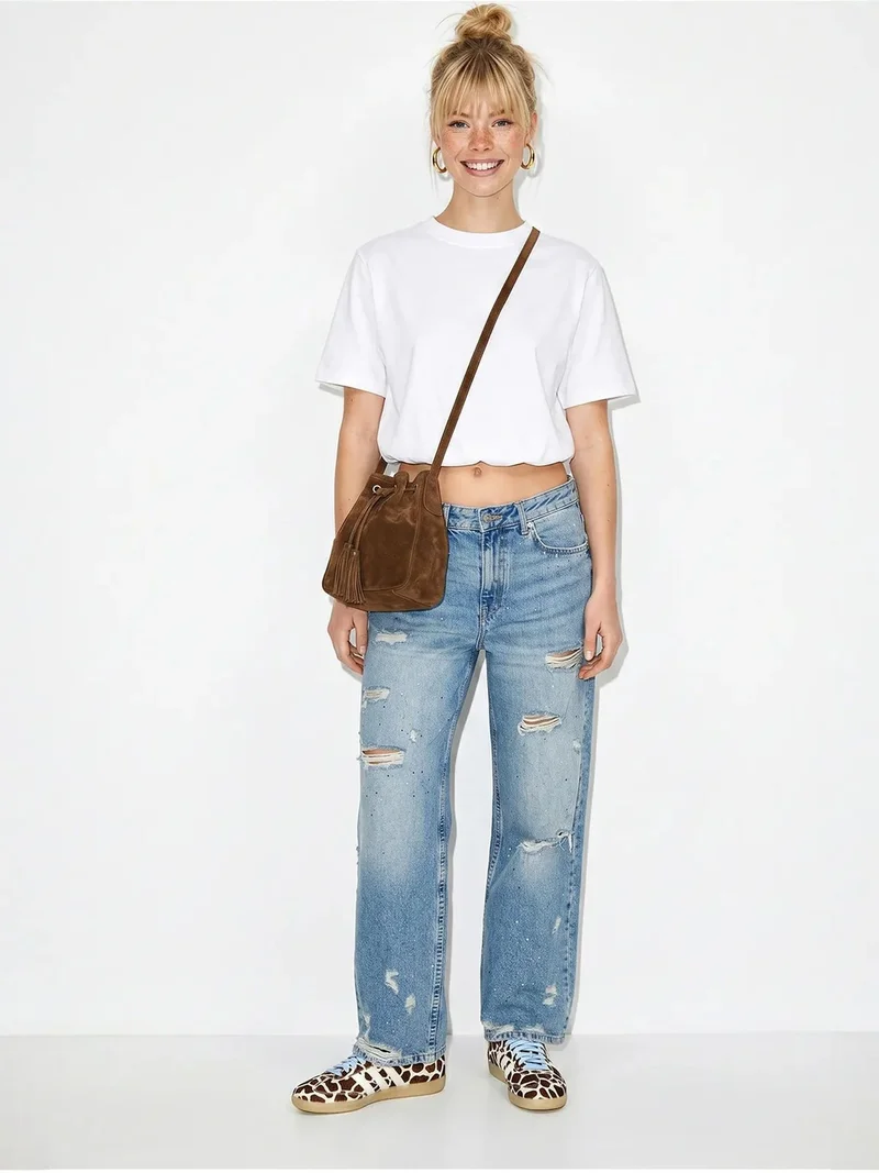 بيانكو لوتشي LUCCI Women's Crop Crew Neck T-Shirt