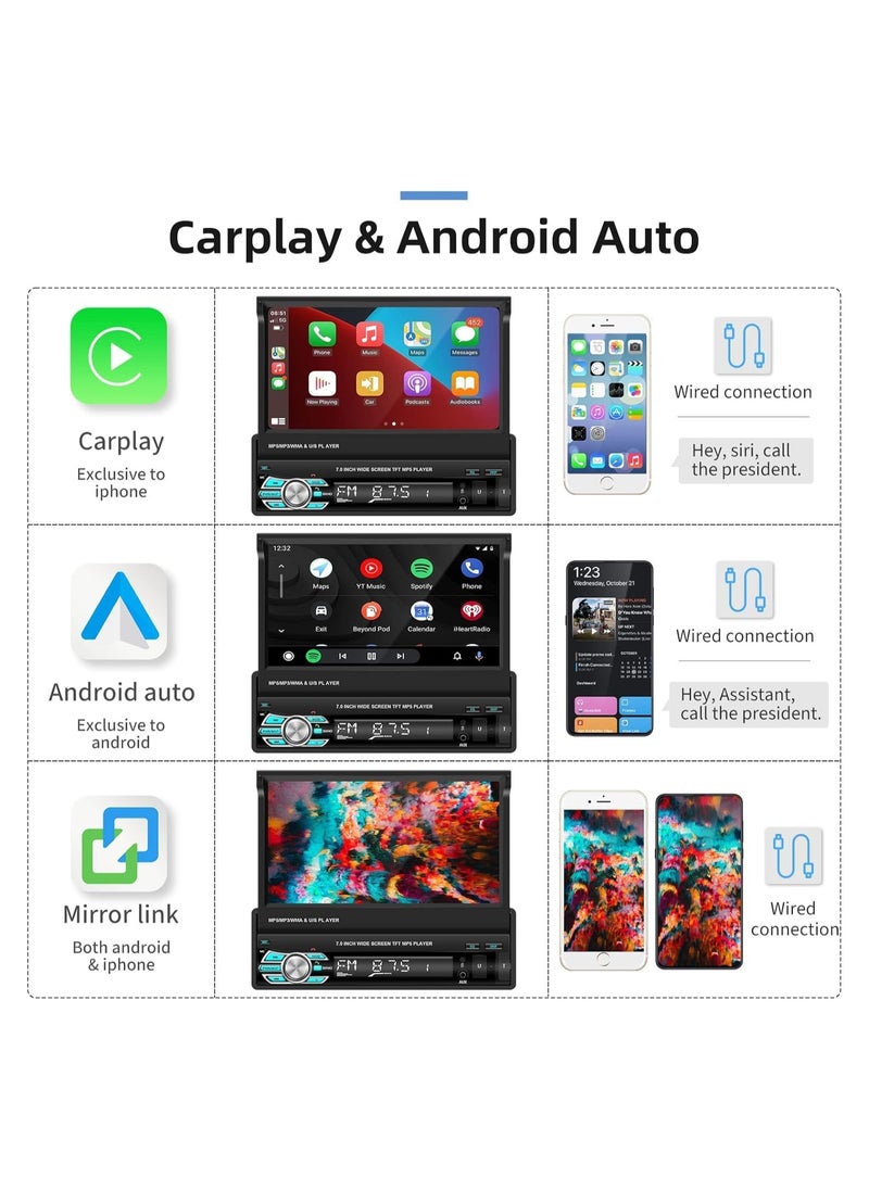 Single Din Touch Screen Car Stereo with Carplay, 7 Inch Flip Out Bluetooth Car Radio FM Radio TF/USB/AUX Mirror Link Android Auto Car MP5 Player + Backup Camera - pzsku/ZB4B718EE387587A407C0Z/45/_/1735287364/adc74830-6783-4bf2-b4f2-8d2a63123c66