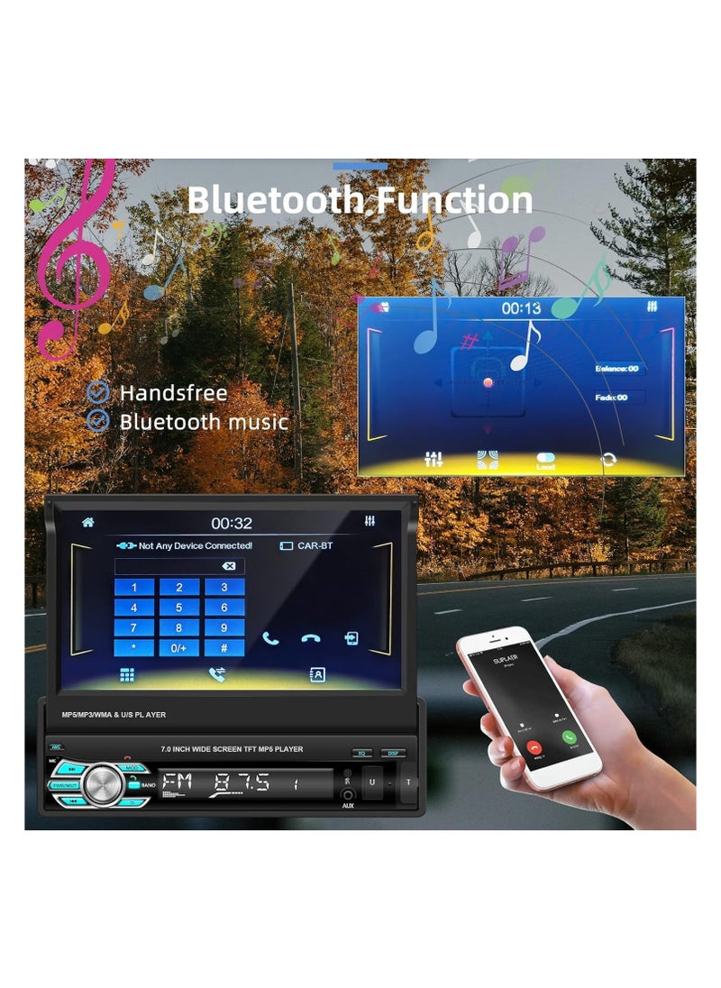 SHEZA STAR - Single Din Touch Screen Car Stereo with Carplay, 7 Inch Flip Out Bluetooth Car Radio FM Radio TF/USB/AUX Mirror Link Android Auto Car MP5 Player + Backup Camera - Image 1