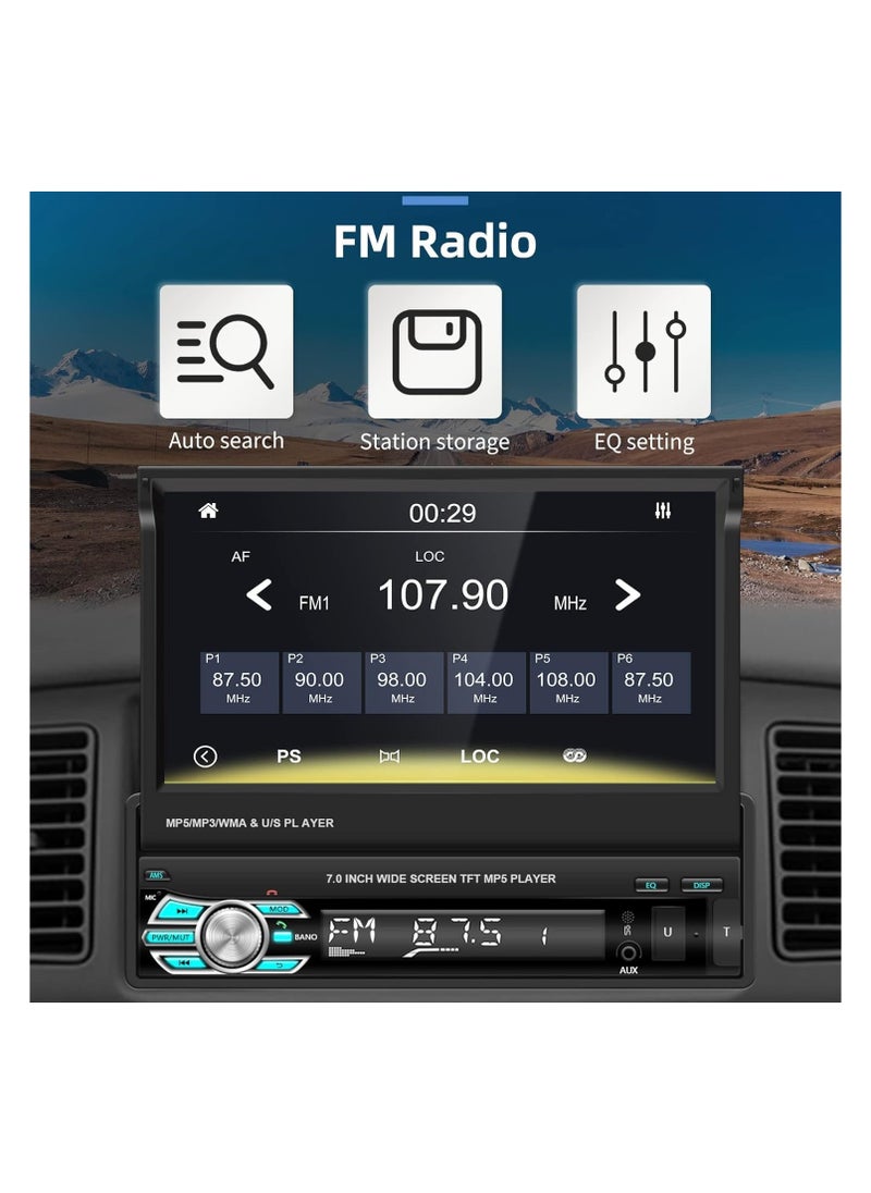 SHEZA STAR - Single Din Touch Screen Car Stereo with Carplay, 7 Inch Flip Out Bluetooth Car Radio FM Radio TF/USB/AUX Mirror Link Android Auto Car MP5 Player + Backup Camera - Image 1