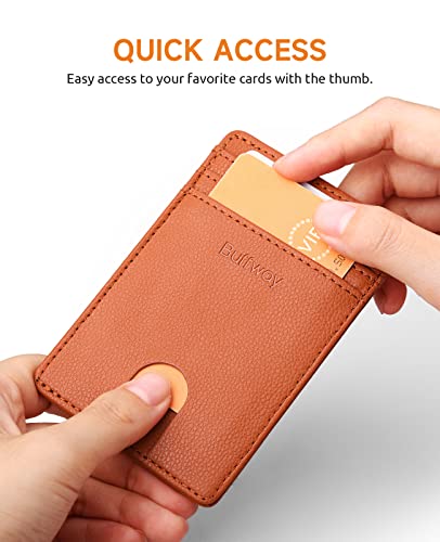 Buffway Mens Slim Wallet, Minimalist Thin Front Pocket Leather Credit Card Holder with RFID Blocking for Work Travel - Chicago Light Brown - Image 3