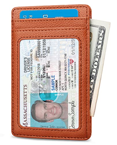 Buffway Mens Slim Wallet, Minimalist Thin Front Pocket Leather Credit Card Holder with RFID Blocking for Work Travel - Chicago Light Brown - Image 2
