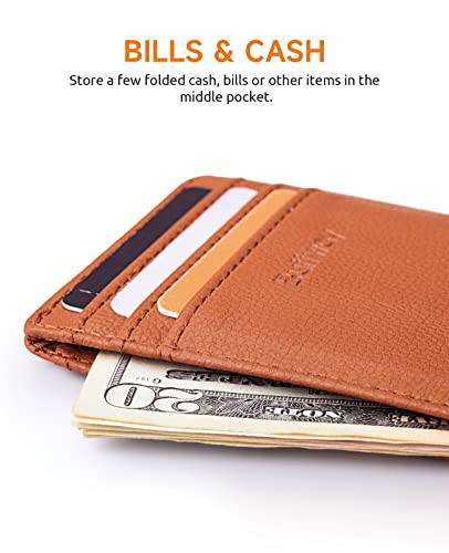 Buffway Mens Slim Wallet, Minimalist Thin Front Pocket Leather Credit Card Holder with RFID Blocking for Work Travel - Chicago Light Brown - Image 5