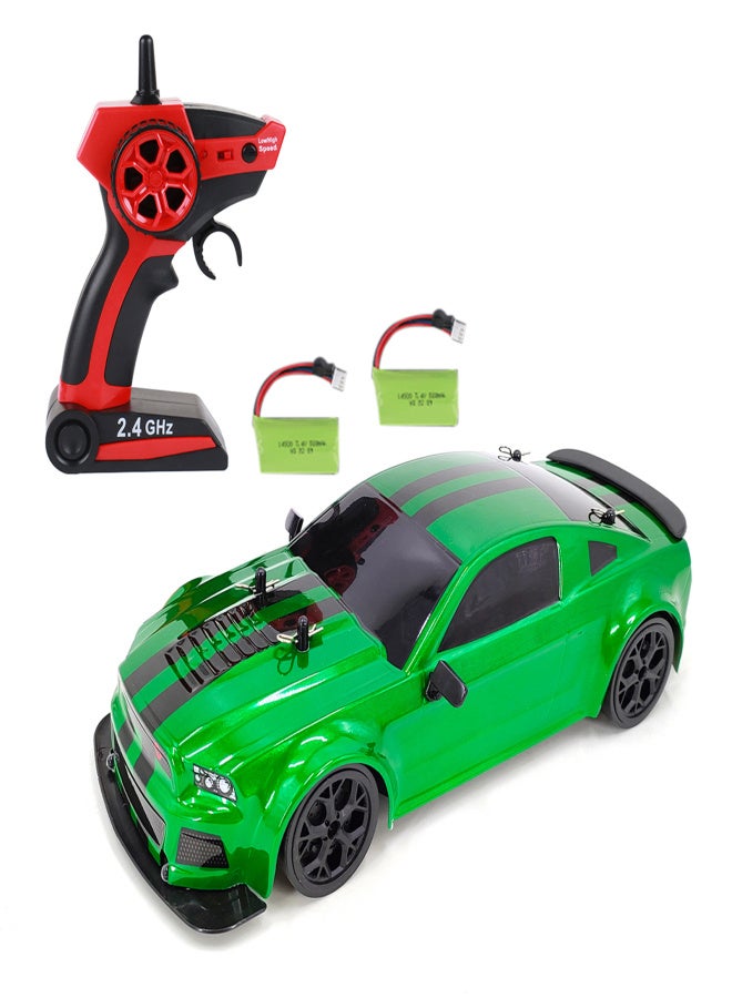 Remote Control Car, 1:14 2.4GHz 20km/h Four-Wheel Drive High-Speed Remote Control Drift Racing Car with Cool Lights 2 Battery - Image 1