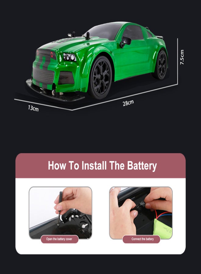 Remote Control Car, 1:14 2.4GHz 20km/h Four-Wheel Drive High-Speed Remote Control Drift Racing Car with Cool Lights 2 Battery - Image 3