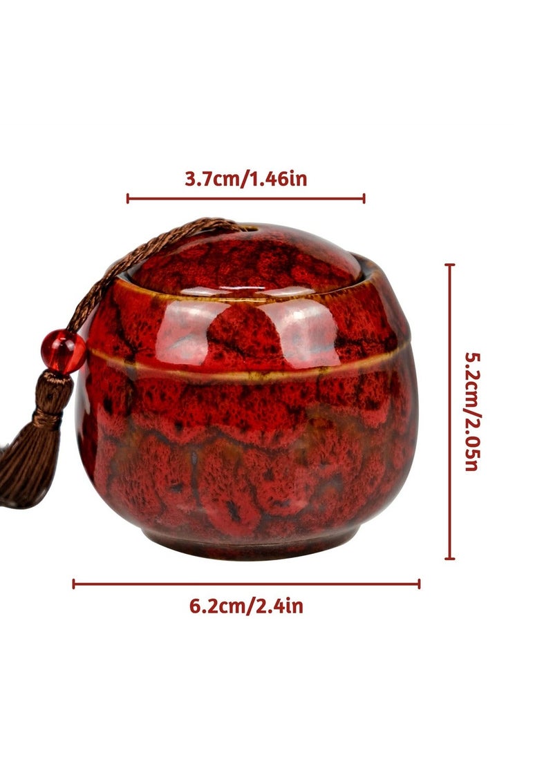 Y&D Ceramic Tea Jar Vintage Chinese Style Storage Jars, 2 Pieces Leaves Sealing Can with Tassel, Traditional Caddy for Kitchen Coffee Spices Sugar Condiment, 70ML  - Image 2
