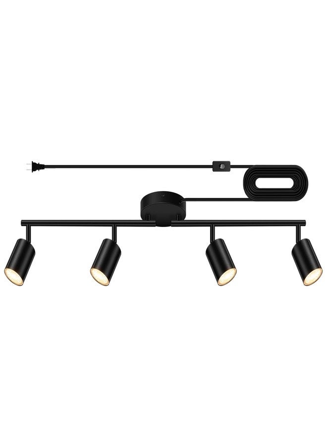 Bricosmocon LED Track Lighting Plug-In Ceiling Track Lighting Fixtures Black Kitchen Lighting Kit with 4 Lights, Plug-In Wall Lamp with 4.5M Power Cord, D Flood Light - Image 1