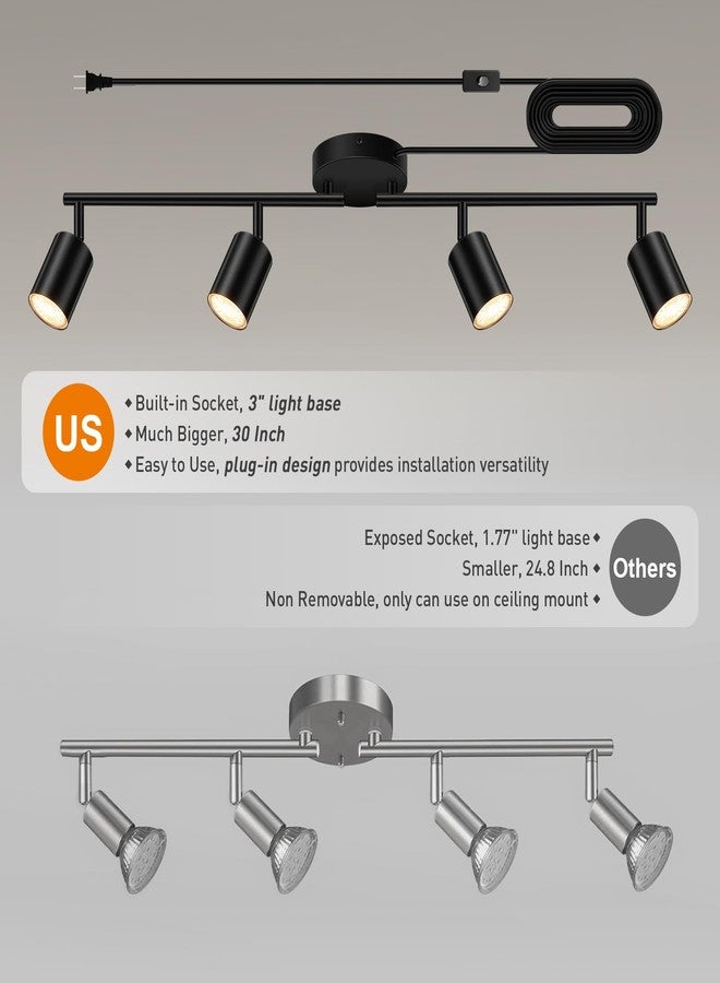 Bricosmocon LED Track Lighting Plug-In Ceiling Track Lighting Fixtures Black Kitchen Lighting Kit with 4 Lights, Plug-In Wall Lamp with 4.5M Power Cord, D Flood Light - Image 2