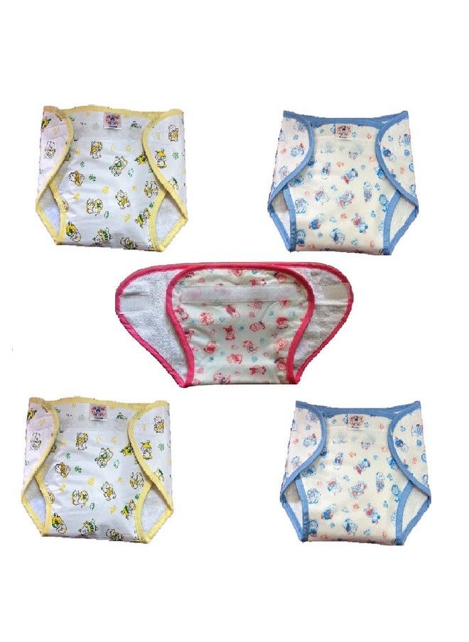 Mothers Choice Reusable Loop And Hook Pvc Nappy Diaper Training Pants Langot Waterproof Nappy For New Born Baby Outside Soft Plastic Inside Terry Cotton 36 Months (Pack Of 5 (Small))  - Image 2