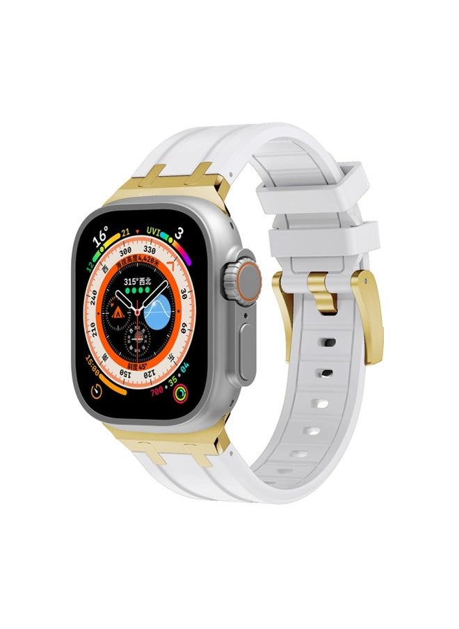 Generic - Replacement Strap AP Silicone Watch Band For Apple Watch 7 41mm Gold White - Image 1