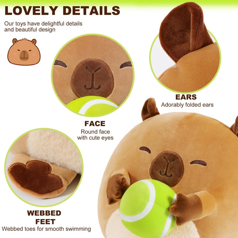 Onsoyours Original Capybara Plush with Tennis Ball, Cute 12 inch Sport Capybara Brown Stuffed Animal, Ultra Soft Collectible Hugging Gift Plush Toy - Image 3