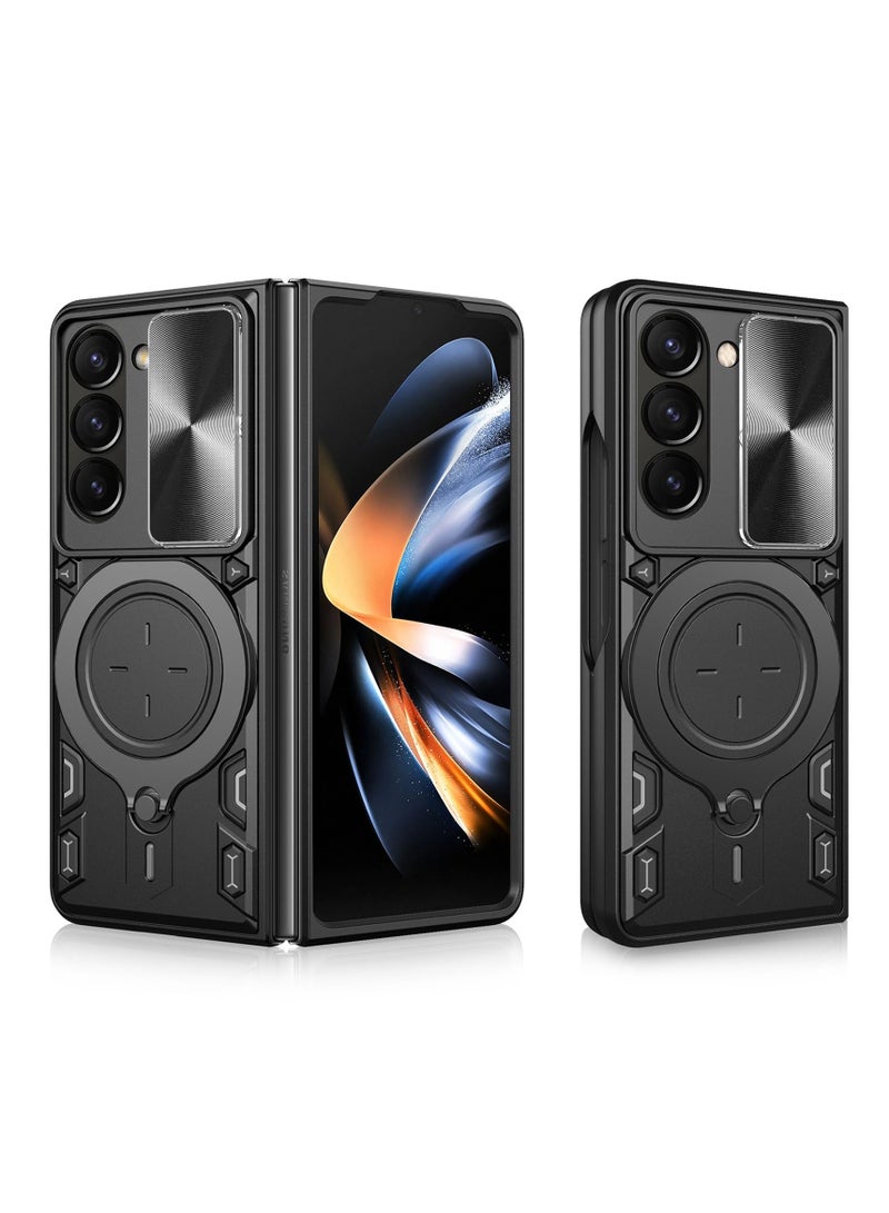 Excefore Case Compatible with Samsung Galaxy Z Fold 5 Case [Heavy Duty Protective] [360°Ring Magnetic Kickstand] [Slide Camera Lens Cover] Protective Armor Case for Samsung Galaxy Z Fold 5 (Black) - Image 1