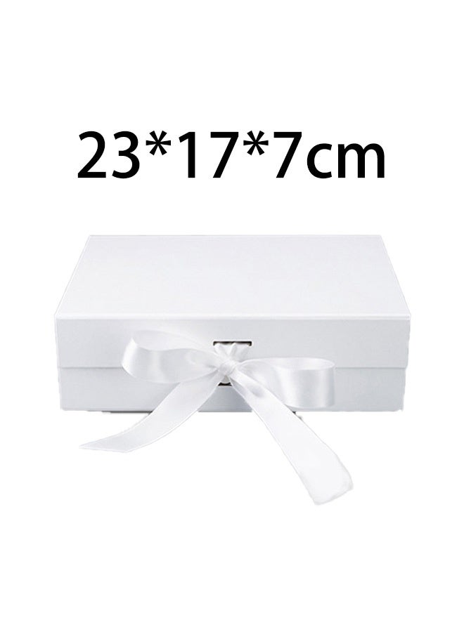 White magnetic gift box with ribbon, foldable gift box with lid (23*17*7cm) - Image 1