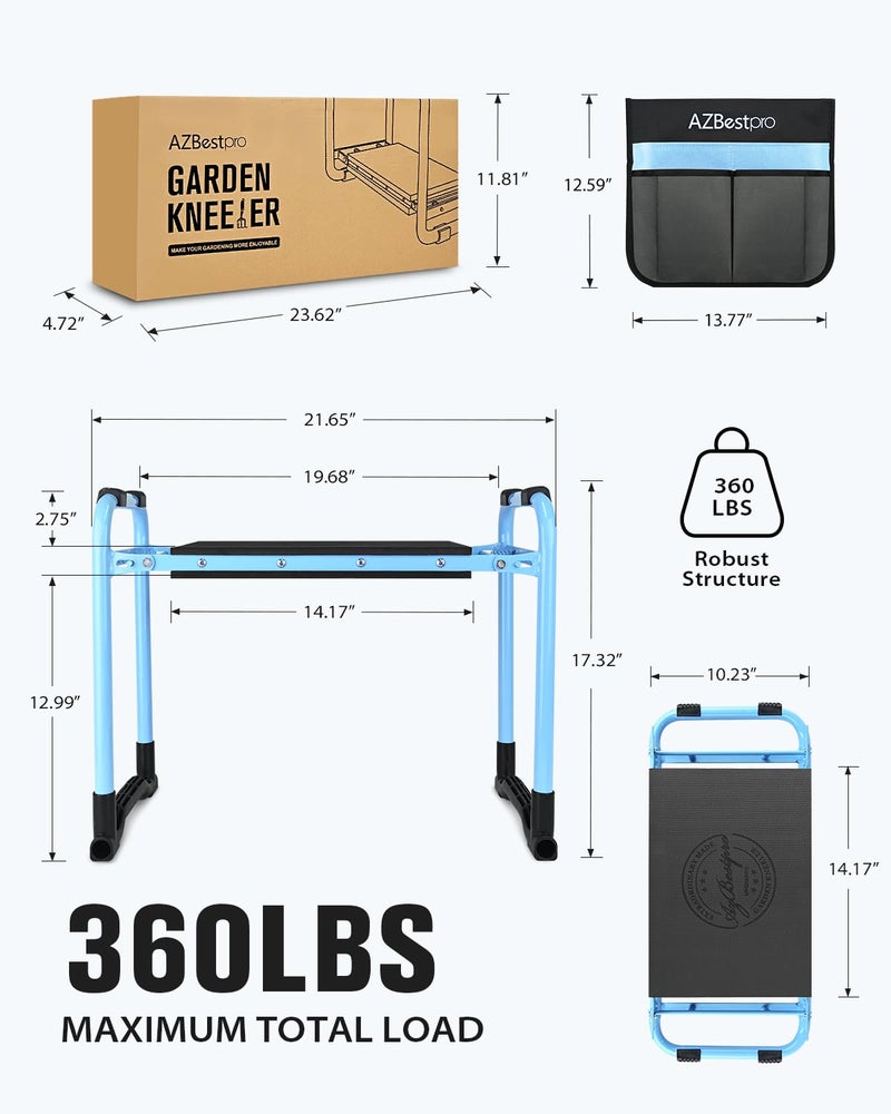 AZBESTPRO Garden Kneeler and Seat, Upgraded Foldable Heavy Duty Gardening Stool - Widened to 10" Stable Wear-Resistant Prevent Knee and Back Pain, Bench High-End 2 Large Tool Bags Gift for Men Women - Image 4