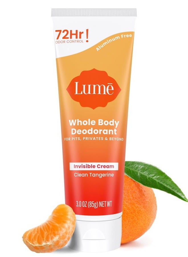 Lume Whole Body Deodorant - Invisible Cream Tube - 72 Hour Odor Control - Aluminum Free, Baking Soda Free, Skin Safe - 3.0 ounce (Clean Tangerine) - Image 1