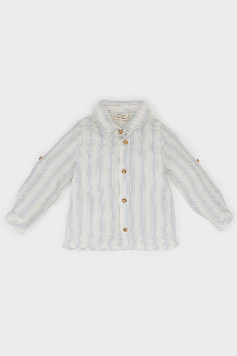 DeFacto Blue BabyBoy Baby Boy Shirt Collar Striped Long Sleeve Shirt Casual - Image 1