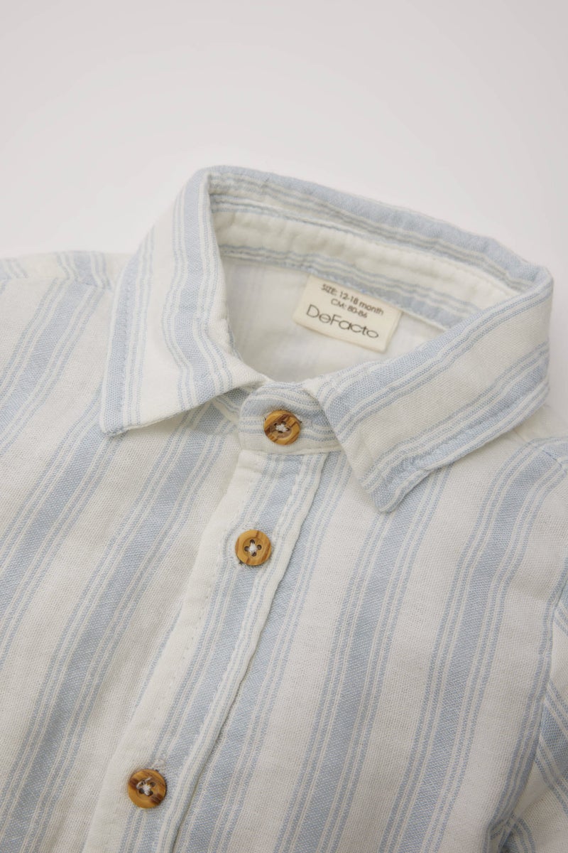 DeFacto Blue BabyBoy Baby Boy Shirt Collar Striped Long Sleeve Shirt Casual - Image 2