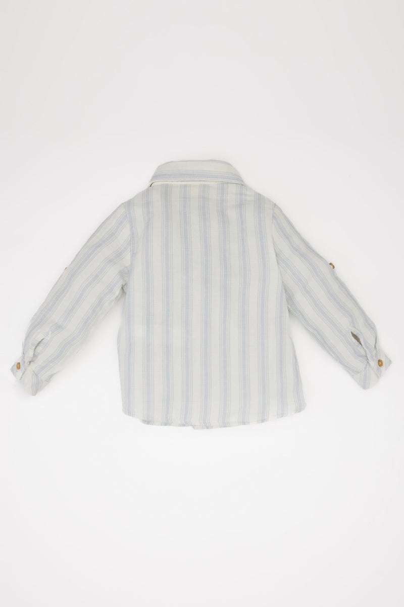 DeFacto Blue BabyBoy Baby Boy Shirt Collar Striped Long Sleeve Shirt Casual - Image 4