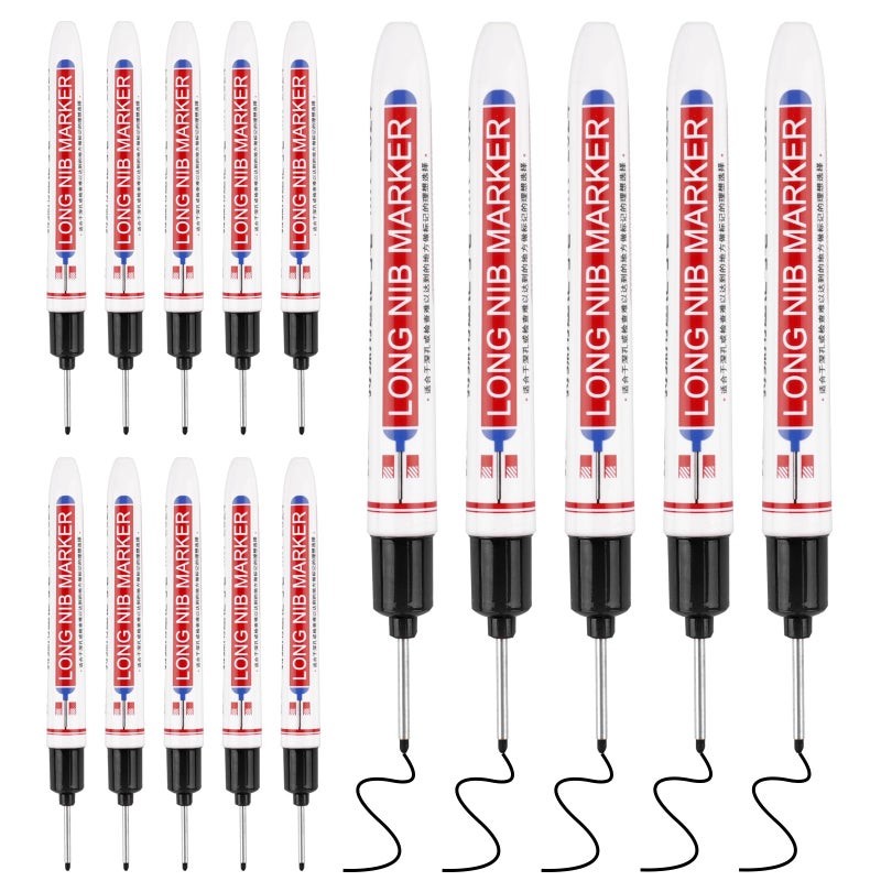 Mkobon 15 Pcs Long Nib Marker, 20 mm Long Head Deep Hole Marker Pens, Fine Nose Tip Deep Reach Permanent Paint Markers for Metal, Marking Pen for Drilling, Carpenter, Woodworking, Construction (Black) - Image 1