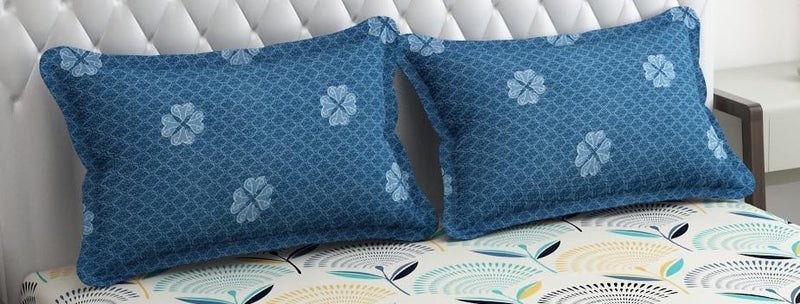 SHOMES Premium Cotton Flat Double Bedsheets with 2 King Size Pillow Covers | Double Bed Breathable | Wrinklefree | Ultrasoft 220 TC Supersoft | 90x90 Inches, 7X7.5 Feet | Floral, Cream Navy - Image 2