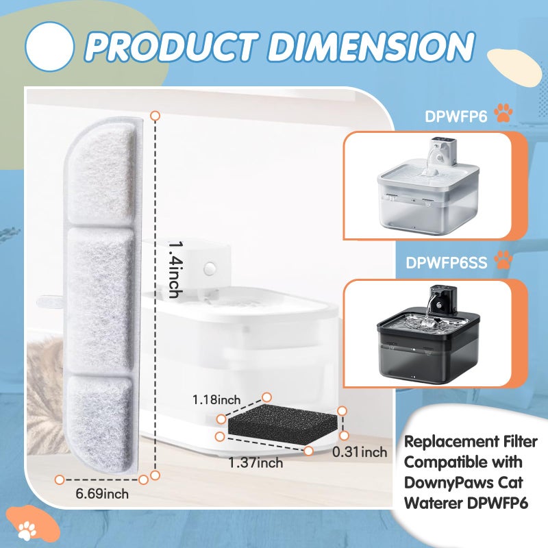 HAVANSIDY 16 Packs Replacement Filters Compatible with Downy Paws Cat Water Fountain - Triple Filtration Filters for DownyPaws 84oz/2.5L Wireless Pet Fountain DPWFP6 (16 Filters & 16 Sponges) - Image 2