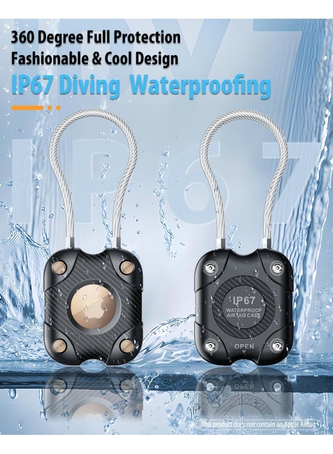 2 Pack Airtag Holder with Wire Cable, Secure Lock AirTag Keyring,IP67 Waterproof,360°Hard Protective Air Tag, Keyring Holder for Apple Air tag for Key Chain,Key Ring,Car,Luggage - Image 2