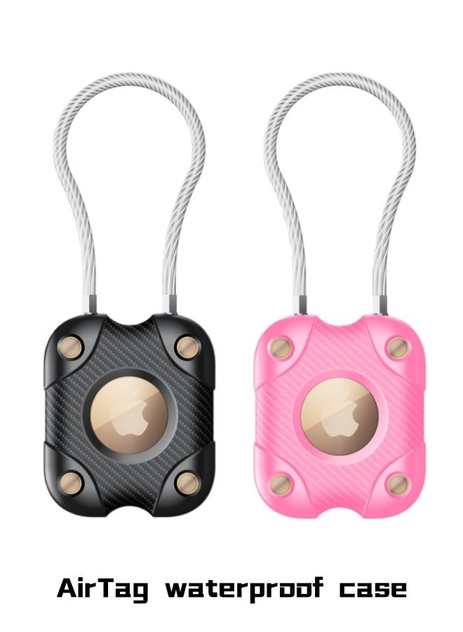 2 Pack Airtag Holder with Wire Cable, Secure Lock AirTag Keyring,IP67 Waterproof,360°Hard Protective Air Tag, Keyring Holder for Apple Air tag for Key Chain,Key Ring,Car,Luggage - Image 1