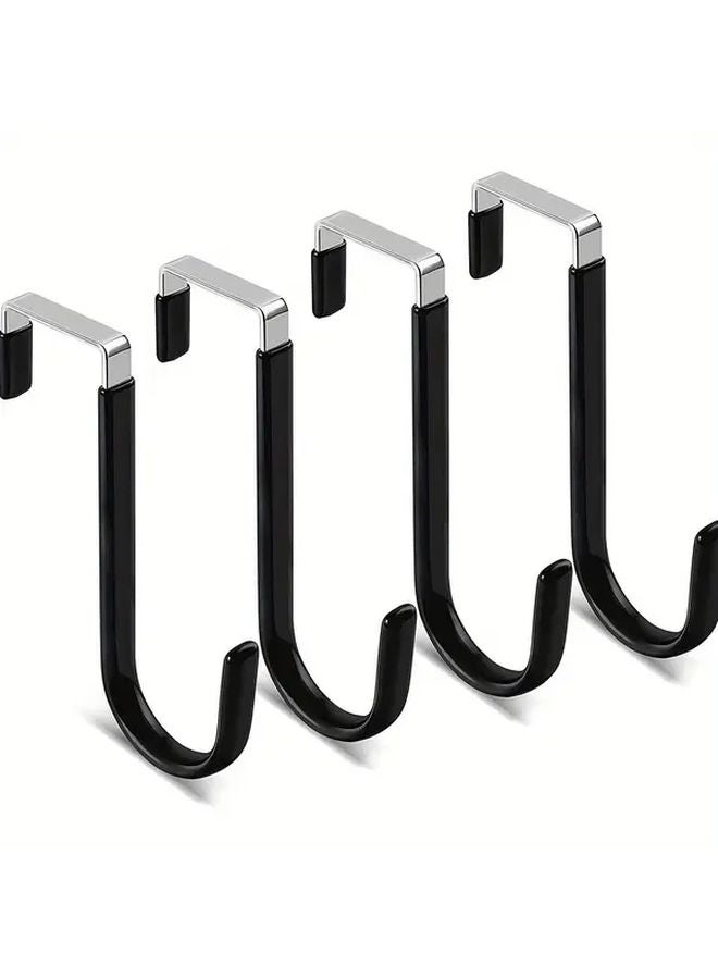Black Over The Door Hanger 4pcs Metal Hooks For Towels Coats Clothes Hats Bags - Image 1