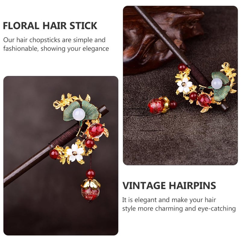 Vintage Chinese Wooden Hair Chopstick Floral Hairpin For Women Hanfu Hairstyle - Image 5