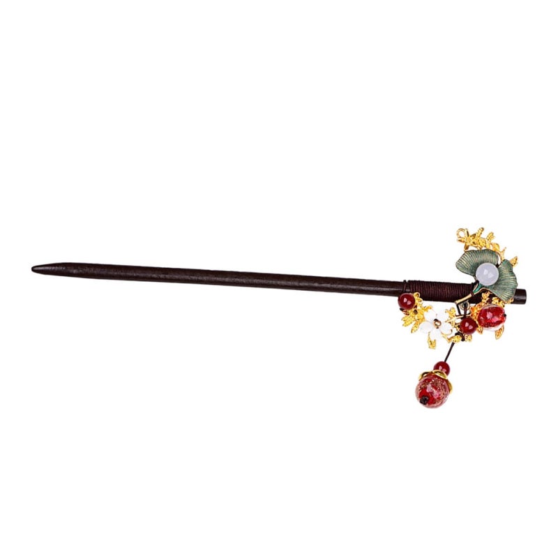 Vintage Chinese Wooden Hair Chopstick Floral Hairpin For Women Hanfu Hairstyle - Image 2