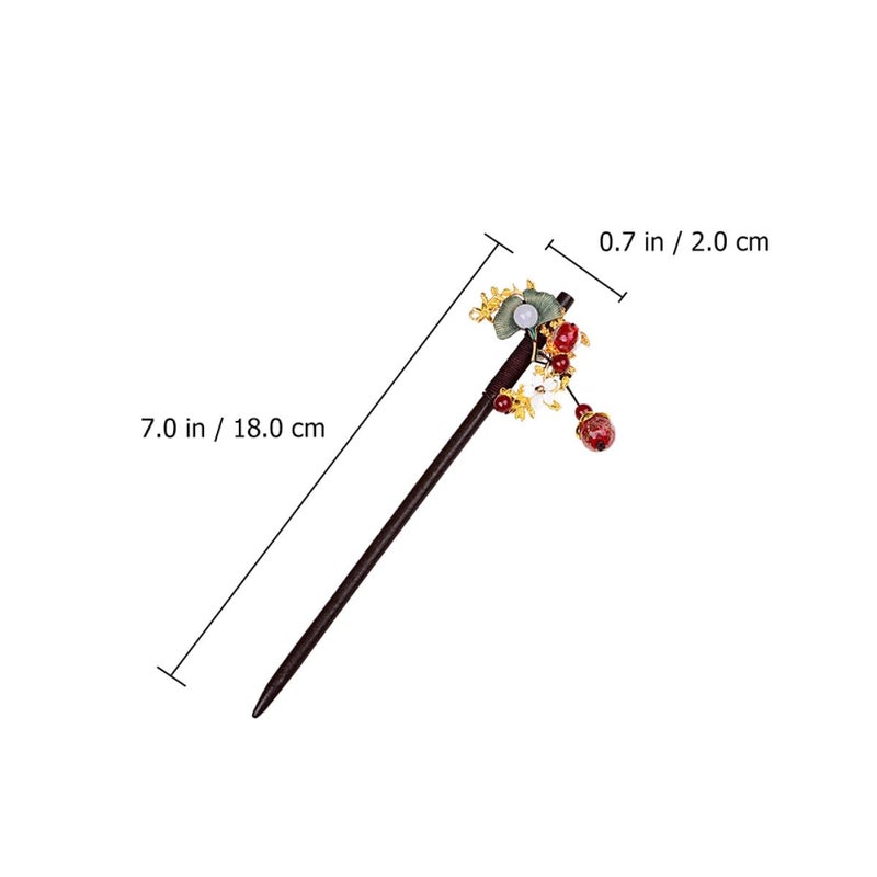 Vintage Chinese Wooden Hair Chopstick Floral Hairpin For Women Hanfu Hairstyle - Image 3