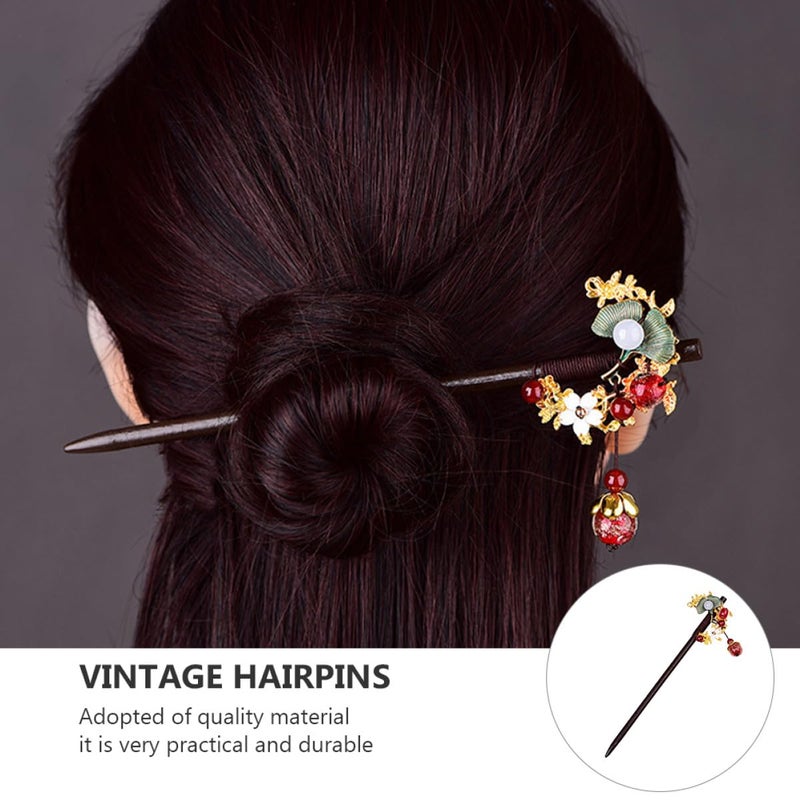 Vintage Chinese Wooden Hair Chopstick Floral Hairpin For Women Hanfu Hairstyle - Image 4