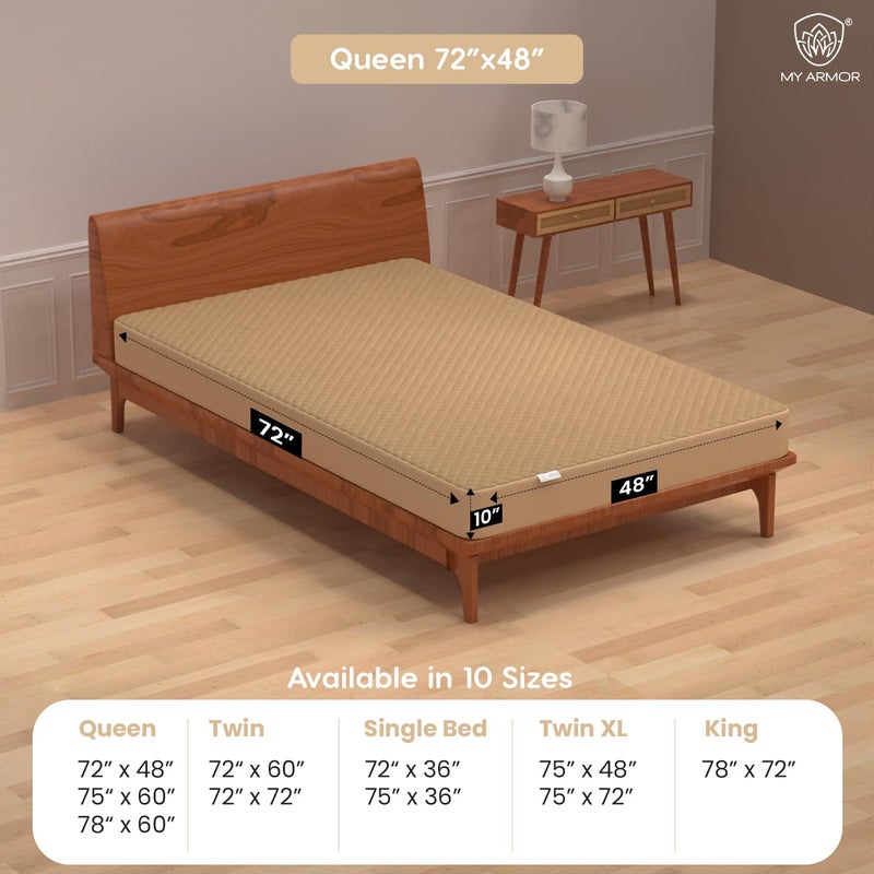 MY ARMOR MY ARMOR Waterproof Queen Size 72x48 Inch Cotton Quilted Mattress Protector, Breathable Noiseless Ultra Soft Cover, Fitted Bed Protector Cover with Elastic Skirting (Queen 72x48 inch 6x4 ft, Beige) - Image 3