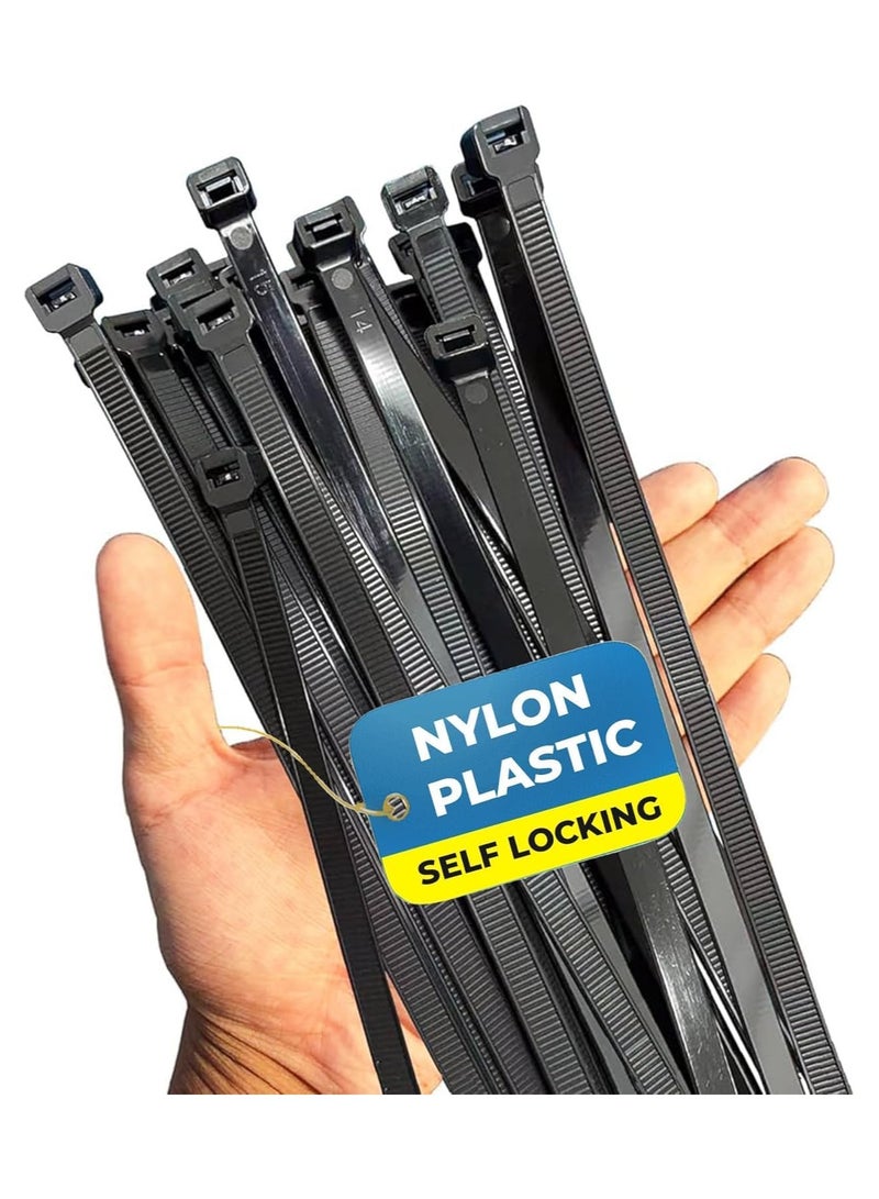 Duravel Nylon Zip Ties - Self Locking cable ties - Pack of 100 - Heavy Duty cable tie - High Weight Capacity-Nylon Cable Wire Ties for Indoor and Outdoor (BLACK, 25 CM LONG) - Image 1