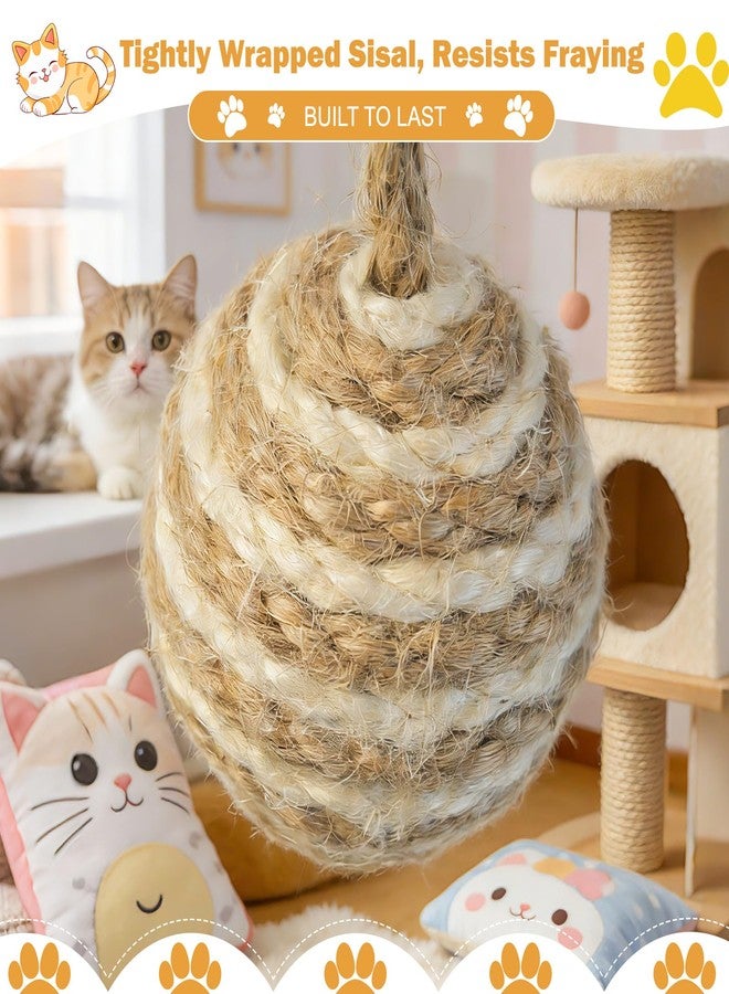Dojomadf Cat Toy Ball with Sisal Rope Wrapping - 3 Pack Sisal Cat Toy Ball with Rope & Quiet Bell, 1.77" Natural Interactive Cat Scratching Ball for Indoor Cats (Beige, Yellow, Striped) - Image 3