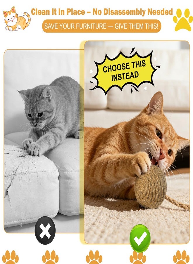 Dojomadf Cat Toy Ball with Sisal Rope Wrapping - 3 Pack Sisal Cat Toy Ball with Rope & Quiet Bell, 1.77" Natural Interactive Cat Scratching Ball for Indoor Cats (Beige, Yellow, Striped) - Image 5