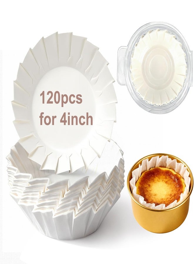 YQL 120PCS 4 Inch Disposable Basque Cake Paper Liners, Non-Stick Parchment Wrappers for Cheesecake, Muffin, Cupcake, Baking Paper Cups for Oven, Air Fryer, Microwave, White - Image 1