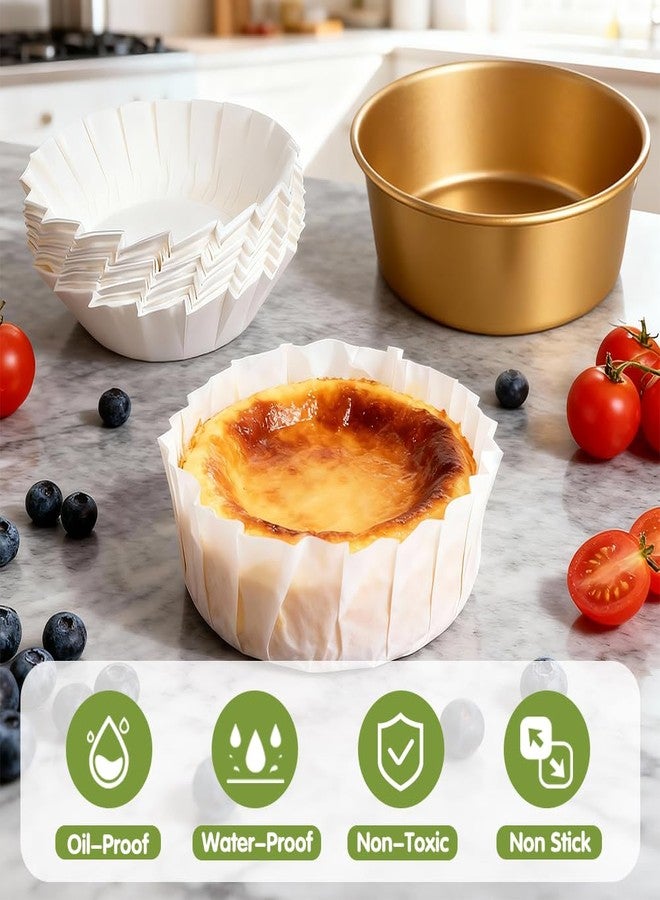 YQL 120PCS 4 Inch Disposable Basque Cake Paper Liners, Non-Stick Parchment Wrappers for Cheesecake, Muffin, Cupcake, Baking Paper Cups for Oven, Air Fryer, Microwave, White - Image 5