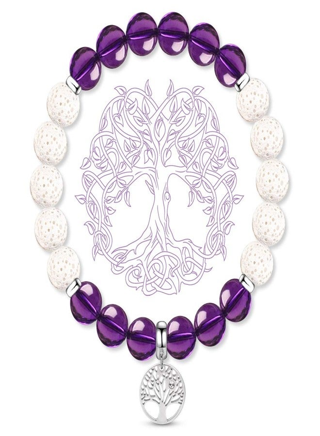 Karseer Tree of Life Charms Gemstone Beaded Bracelet Natural Crystal Amethyst White Lava Rock Essential Oil Diffuser Aromatherapy Bracelet for Women - Image 1