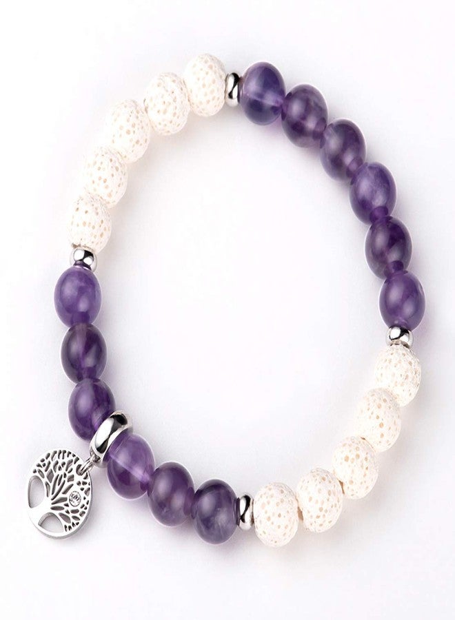 Karseer Tree of Life Charms Gemstone Beaded Bracelet Natural Crystal Amethyst White Lava Rock Essential Oil Diffuser Aromatherapy Bracelet for Women - Image 5