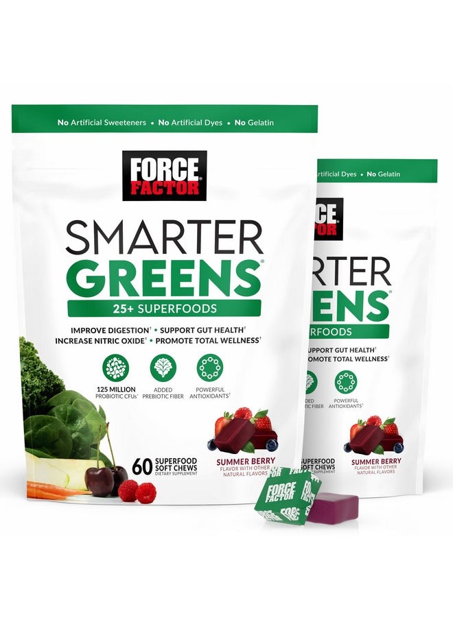 Force Factor FORCE FACTOR Smarter Greens Superfood Chews, 2-Pack, Greens and Superfoods with Probiotics, Antioxidants, and Fiber, Greens Supplement to Support Digestion, Nitric Oxide, and Energy, 120 Soft Chews  - Image 1
