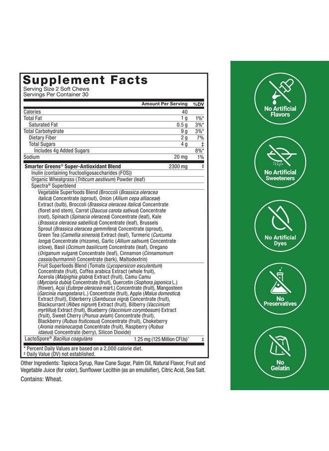 Force Factor FORCE FACTOR Smarter Greens Superfood Chews, 2-Pack, Greens and Superfoods with Probiotics, Antioxidants, and Fiber, Greens Supplement to Support Digestion, Nitric Oxide, and Energy, 120 Soft Chews  - Image 4