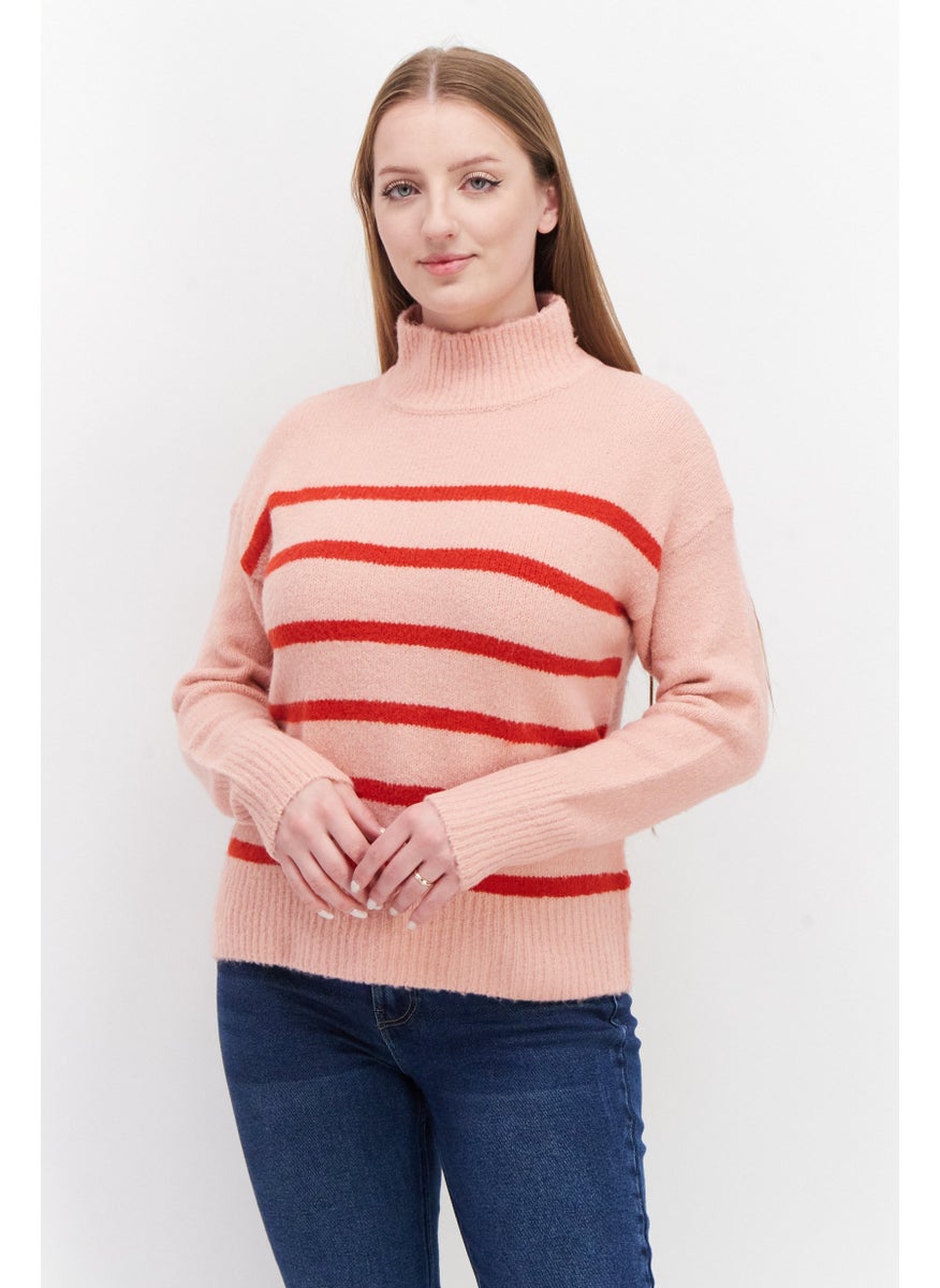 Women Mock Neck Knit Stripe Cardigan, Pink - pzsku/ZB4B7FCCCBBCB304D223BZ/45/_/1724351053/9eeb95c3-fed5-4c00-bfde-5c7f3cf47fbe