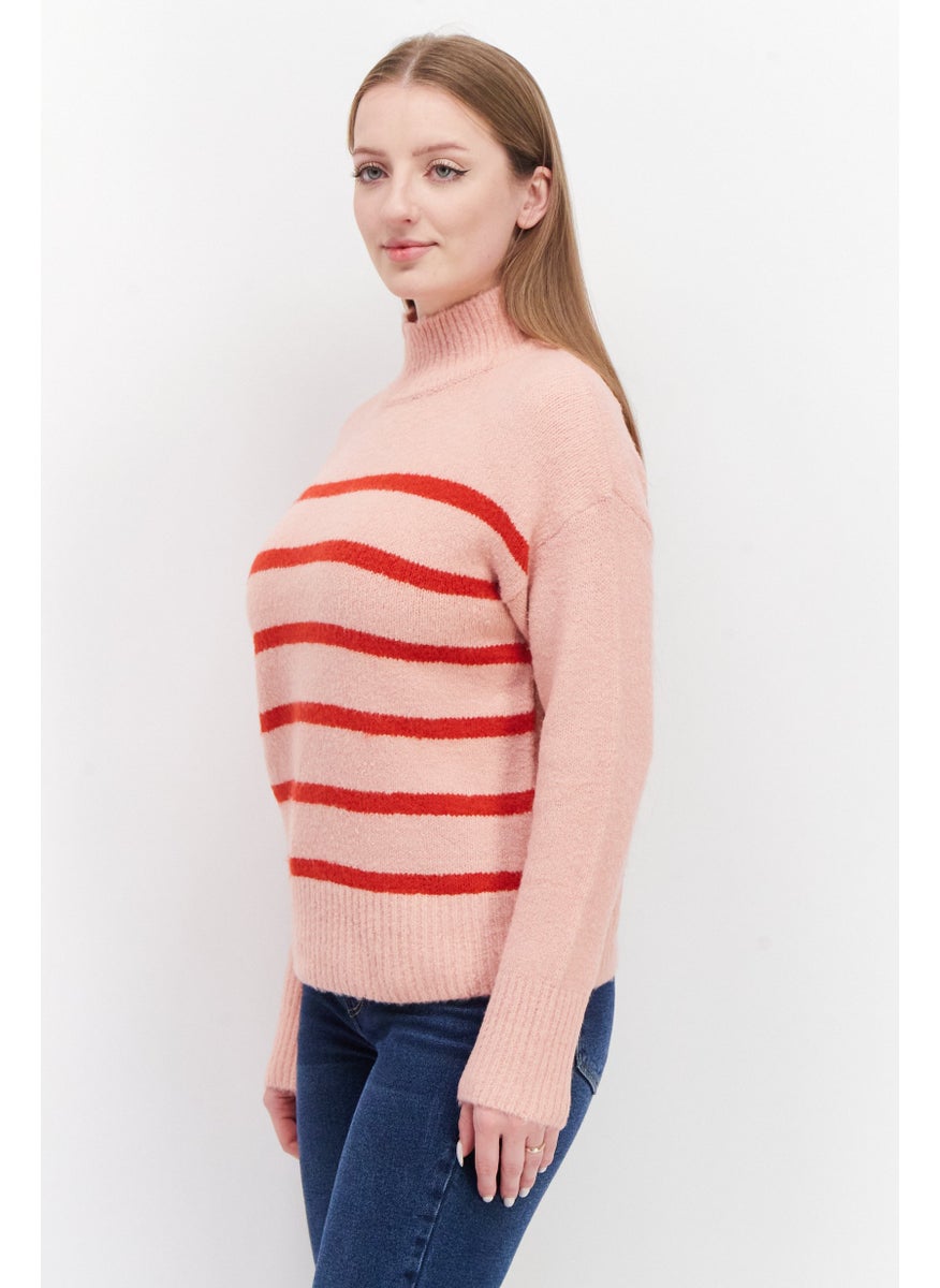 Women Mock Neck Knit Stripe Cardigan, Pink - pzsku/ZB4B7FCCCBBCB304D223BZ/45/_/1735481481/4821e3fe-3872-4f5b-992a-507ba0e725a8