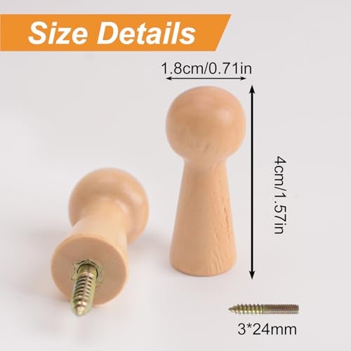 MOROBOR 20pcs Wooden Hooks Shaker Pegs Towel Hook Shelf Clip ScrewOn Solid Hook for Bathroom Towels Doors Stair Edges Wardrobes - Image 3